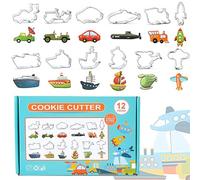 RoseFlower Transportation Vehicle Cookie Cutters Set, 12 Style Cookie Cutter Set for Homemade Biscuits, Stainless Steel Cookie Food Cutter Molds for Birthday DIY Christmas Valentine's Day Halloween