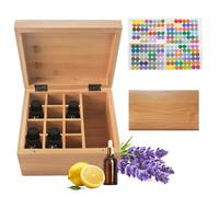 RoseFlower Wooden Essential Oil Storage Box Travel Case with Bottle Cap Label, Holds 13 Bottle for 5-15ml - Aromatherapy Organizer Nail Polish Fragrance Container - Keep Scented Oil Safe & Space Saver