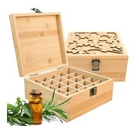 RoseFlower Wooden Essential Oil Storage Box Travel Case with Bottle Cap Label, Holds 25 Bottle for 5-15ml - Aromatherapy Organizer Nail Polish Fragrance Container - Keep Scented Oil Safe & Space Saver