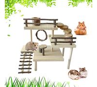 RoseFlower Wooden Hamster Platform for Cage, Hamster Playground Climbing Toy, Small Animals Pets Exercise Activity Set, Natural Living Climb System with Ladder Bridge for Gerbil Syrian Dwarf