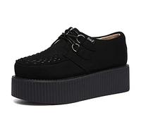 RoseG Women's Handmade Suede Lace Up Flat Platform Creepers Shoe Black Size6