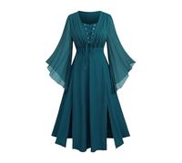 Rosegal Plus Size Women Medieval Renaissance Costumes Dress Gothic Bell Sleeves Cold Shoulder Skulls Rose Mesh Dress Halloween Costumes Dress Witch Cosplay(Green_1/L)
