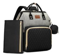 ROSEGIN Baby Changing Bag Backpack, Large Waterproof Nappy Baby Bag for Mum & Dad - Multifunction Diaper Bag with Changing Mat, Buggy Clips & Dummy Holder, Black Grey