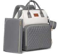 ROSEGIN Baby Diaper Bag Backpack with Changing Pad, Pacifier Case, for Boy Girl Toddler - Large, Stylish, Waterproof Travel Quilted Diaper Bag for Mom - Gray/White