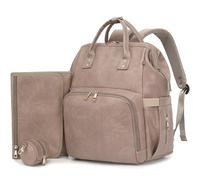 ROSEGIN Premium Vegan Leather Diaper Bag Backpack with Waterproof Changing Pad - Reinforced Stitching & Zippers, Baby Bag for Boy Girl, Stroller Straps, Ergonomic Design for Traveling Moms, Taupe