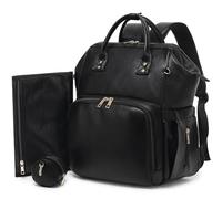 ROSEGIN Premium Vegan Leather Diaper Bag Backpack with Waterproof Changing Pad - Reinforced Stitching & Zippers, Baby Bag for Boy Girl, Stroller Straps, Ergonomic Design for Traveling Moms, Black