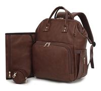 ROSEGIN Premium Vegan Leather Diaper Bag Backpack with Waterproof Changing Pad - Reinforced Stitching & Zippers, Baby Bag for Boy Girl, Stroller Straps, Fits 15.6" Laptop for Work Moms, Dark Brown