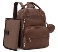 ROSEGIN Premium Vegan Leather Diaper Bag Backpack with Waterproof Changing Pad, Reinforced Zippers & Odor-Free,20 Pockets Pro Organizer, Fits 15.6" Laptop, Stroller Straps, Baby Bag for Mom,Dark Brown