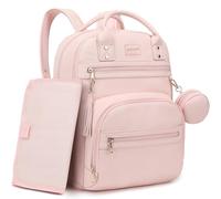 ROSEGIN Premium Vegan Leather Diaper Bag Backpack with Waterproof Changing Pad, Reinforced Zippers & Odor-Free, 20 Pockets Pro Organizer, Fits 15.6" Laptop, Stroller Straps, Baby Bag for Mom, Pink