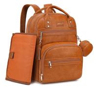 ROSEGIN Vegan Leather Baby Changing Bag Backpack, Large Waterproof Nappy Baby Bag for Mum & Dad - Multifunction Diaper Bag with Changing Mat, Buggy Clips & Dummy Holder, Brown