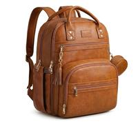 ROSEGIN Vegan Leather Baby Changing Bag Backpack, Large Waterproof Nappy Baby Bag for Mum & Dad - Multifunction Diaper Bag with Changing Mat, Buggy Clips & Dummy Holder, Brown