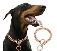 RoseGold Chain Dog Collar,Dog P Chains,10mm Wide Solid Cuban Link Chains Stainless Steel Metal Links Walking Slip Training Collar for Dogs（10inch，RoseGold）
