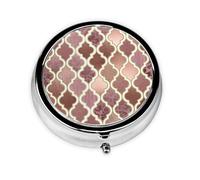 Rosegold Pink and Copper Moroccan Tile PatternMeta Pill Box 3 Compartment Medicine Case,Portable Organizer