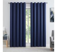Rosehill Designs Navy Blue Blackout Thermal Curtain 90" x 90" Drop Triple Weave Energy Saving Drape Extra Wide Noise Reducing Blackout Window Treatment 2 Panels for Rustic Living Room, Blue