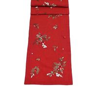 Rosehip Christmas Embroidered Table Runner - 14" x 75" (Red)