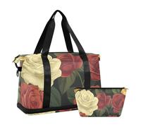 Rosehips Gym Duffel Bag Weekender Overnight Bag with Adjustable Strap for Travel 2 Pcs Set, rosehips, 1 size, rosehips, 1 size