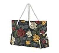 Rosehips Large Capacity Tote Bag for Work with Side Pocketes Large Beach Bags with Cup Holders on Side