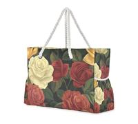 Rosehips Large Capacity Work Tote Bag with Side Pocketes Large Beach Bags for Travel Gym Vacation