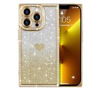 ROSEHUI for iPhone 13 Pro Case for Women Girls,Cute Love Heart Pattern, Electroplated Luxury Glitter Bling Diamond Clear Rectangle Case,Full Camera Protective Shockproof Soft TPU Cover-Gold