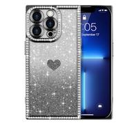 ROSEHUI for iPhone 13 Pro Max Case for Women Girls,Cute Love Heart Pattern, Electroplated Luxury Glitter Bling Diamond Clear Rectangle Case,Full Camera Protective Shockproof Soft TPU Cover-Black