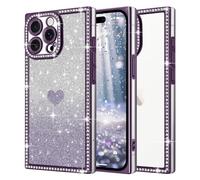 ROSEHUI for iPhone 14 Pro Case for Women Girls,Cute Love Heart Pattern, Electroplated Luxury Glitter Bling Diamond Clear Rectangle Case,Full Camera Protective Shockproof Soft TPU Cover-Purple