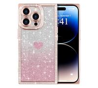 ROSEHUI for iPhone 14 Pro Max Case for Women Girls,Cute Love Heart Pattern, Electroplated Luxury Glitter Bling Diamond Clear Rectangle Case,Full Camera Protective Shockproof Soft TPU Cover-Rose Gold