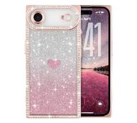 ROSEHUI for iPhone Air Case Glitter,Rectangle Clear Sparkly Phone Case with Bling Rhinestone Cute Heart Pattern Glitter Paper,Camera Protective TPU Shockproof Cover for Women Girls-Rose gold