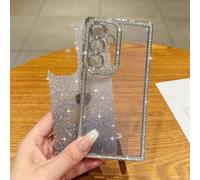 ROSEHUI for Samsung Galaxy S25 Case Glitter,Rectangle Clear Sparkly Phone Case with Bling Rhinestone Cute Heart Pattern Glitter Paper,Camera Protective TPU Shockproof Cover for Women Girls,Silver