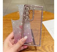 ROSEHUI for Samsung Galaxy S25 Case Glitter,Rectangle Clear Sparkly Phone Case with Bling Rhinestone Cute Heart Pattern Glitter Paper,Camera Protective TPU Shockproof Cover for Women Girls,Rose gold