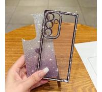 ROSEHUI for Samsung Galaxy S25 Case Glitter,Rectangle Clear Sparkly Phone Case with Bling Rhinestone Cute Heart Pattern Glitter Paper,Camera Protective TPU Shockproof Cover for Women Girls,Purple