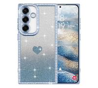 ROSEHUI for Samsung Galaxy S25 Plus Case Glitter,Rectangle Clear Sparkly Phone Case with Bling Rhinestone Cute Heart Pattern Glitter Paper,Camera Protective TPU Shockproof Cover for Women Girls,Blue