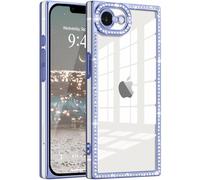 ROSEHUI Glitter Case for iPhone 16e/17e,Clear Rectangle Electroplated Sparkle Bumper with Bling Rhinestones Phone Case for Women,Sparkly Diamond Camera Protection Soft Slim TPU Cover-Blue