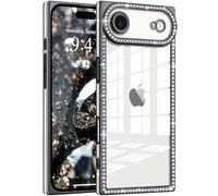 ROSEHUI Glitter Case for iPhone Air,Clear Rectangle Electroplated Sparkle Bumper with Bling Rhinestones Phone Case for Women,Sparkly Diamond Camera Protection Soft Slim TPU Cover-Black