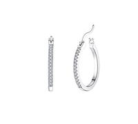 RoseJeopal 925 Sterling Silver Post Hoop Earrings for Women Girls, White Gold Cubic Zirconia Hinged Huggies Hoops, Hypoallergenic Small Sleeper Earrings, Birthday Jewellery Gift, 13mm