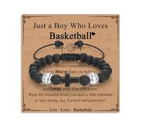 RoseJeopal Beaded Cross Bracelet for Boys Kids | Black Adjustable Basketball Bracelet Holy Communion Gifts for Boys Birthday Valentines Gifts for Kids