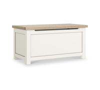 RoselandFurniture Farro Coconut White Blanket Box with Washed Oak Top | Fully Assembled | Contemporary Painted Solid Wooden Ottoman Bedroom Storage Chest with Sprung Hinge