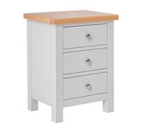 RoselandFurniture Farro Grey Bedside Table Quality 3 Drawer Bedside Cabinet with Oak Top | Fully Assembled Painted Solid Wooden Side End Nightstand for Bedroom, Bathroom, and Hallway