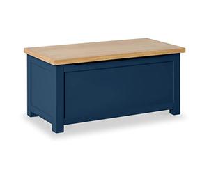 RoselandFurniture Farro Navy Blue Wooden Blanket Box Ottoman Storage Box | Fully Assembled Large Contemporary Painted Trunk, Shoe Storage Bench or Toy Chest for Bedroom, Hallway or Kids Room