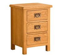 RoselandFurniture Lanner Oak Bedside Table Cabinet | Traditional Rustic Waxed Solid Wood 3 Drawer Side End Nightstand Storage Chest for Bedroom or Bathroom, Fully Assembled