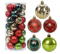ROSELEAF 35ct 2.36" Shatterproof Christmas Tree Ball Ornaments - Red, Green, Gold