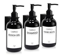 Roselee Soap Dispenser Set for Wall Mounting, 3x500ml Plastic, Black, Matte Space Aluminum, Long Service Life, BPA Free, Chemical Resistant, Wide Range of Applications