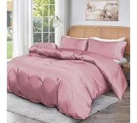 Roseley 100% BAMBOO Duvet Cover Set 300TC Organic Hypoallergenic Bed Linen Breathable Natural Fabric Temperature Regulating Machine Washable & Sustainable Bedding [Dusty Pink, Double]