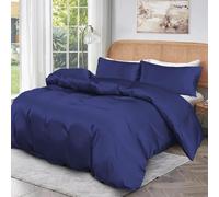 Roseley 100% BAMBOO Duvet Cover Set 300TC Organic Hypoallergenic Bed Linen Breathable Natural Fabric Temperature Regulating Machine Washable & Sustainable Bedding [Navy Blue, Double]