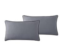 Roseley 2pc Egyptian Cotton Piped Cushion Covers 400TC Plain Soft Natural Decorative Sofa Throw Cases 30 x 50cm [Grey - Black Edges]