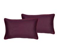 Roseley 2pc Egyptian Cotton Piped Cushion Covers 400TC Plain Soft Natural Decorative Sofa Throw Cases 30 x 50cm [Plum - Wine Edges]