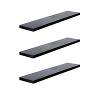Roseley 3pc High Gloss Floating Shelves 110cm Long Invisible Mounting Decorative Wall Display Shiny Bathroom Living Room Bedroom Fixings Included [Black]