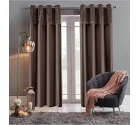 Roseley Crushed Velvet Band Curtains Eyelet Ring Top 2 Panels Fully Lined Faux Silk Window Treatment Elegant Solid Colours (46 x 54'' Brown)