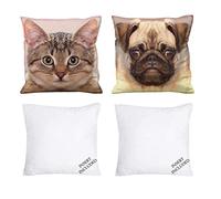 Roseley Decorative Cushion Covers With Cushion Inner Pads Digital Animal Print 45 x 45cm Throw Pillows Fillers & Cases [Pug & Cat, Set of 2]