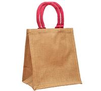 Roseley New Small Jute Bag Plain Natural with Pink Handle