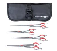 Roseline Red Straight Scissor Set with Free Case - Professional Pet Grooming Shears Kit | Razor-Sharp Blades for Precise Cutting | Ergonomic Handles | Ideal for Dogs, Cats, and Small Animals